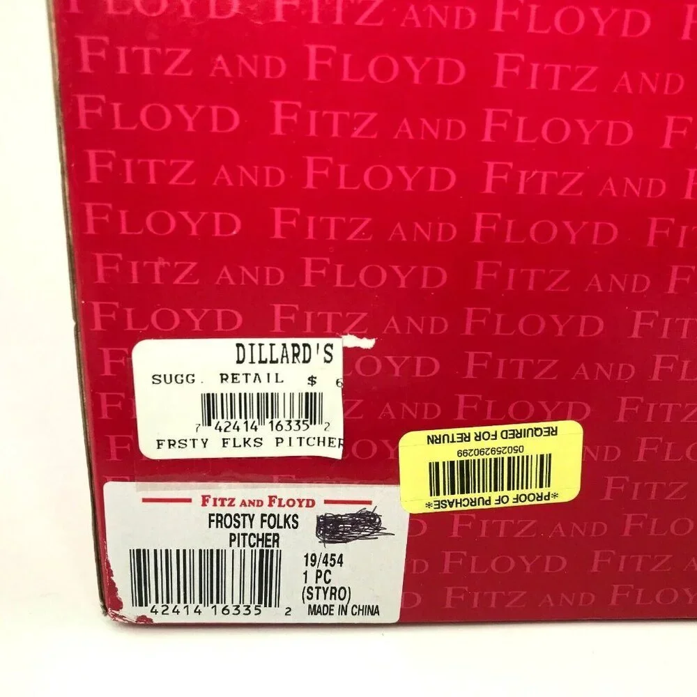 Vtg 1995 Fitz and Floyd Frosty Folks Pitcher Snowman Christmas Presents w/ Box